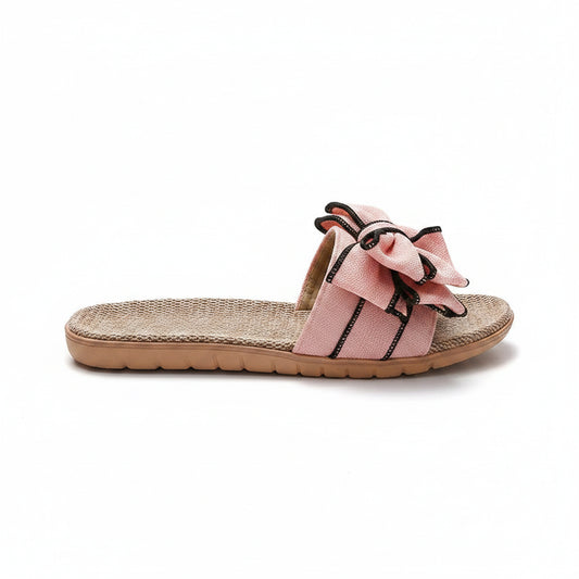 Casual Slides with Striped Bow Design – Linen Flip Flops