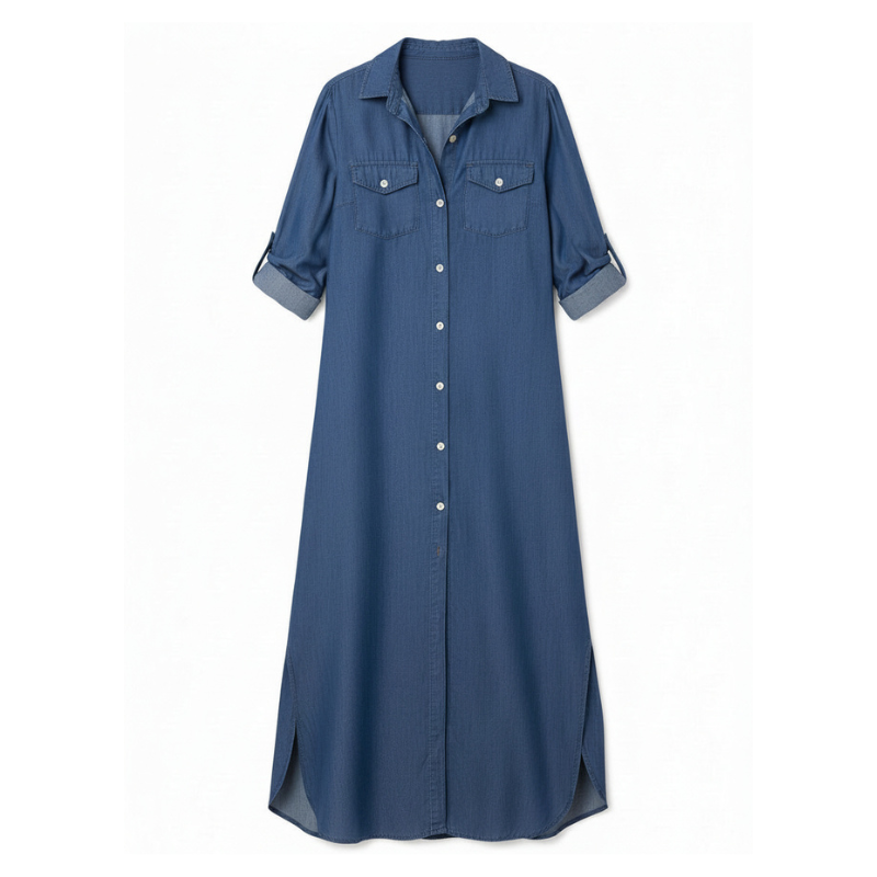 Stand Collar Long Shirt Dress – Solid & Printed Design