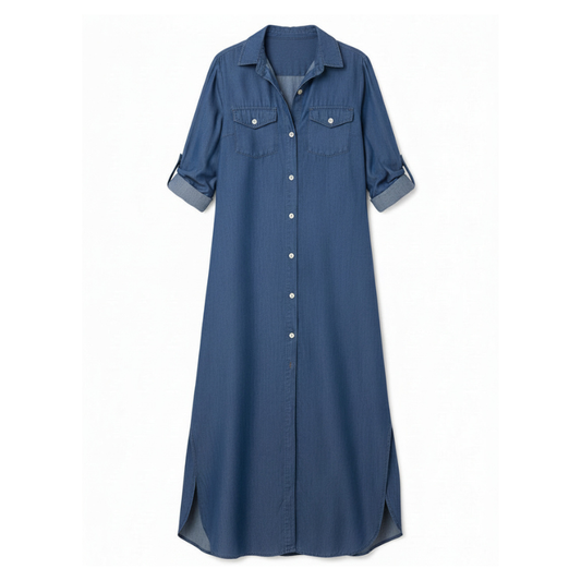 Stand Collar Long Shirt Dress – Solid & Printed Design