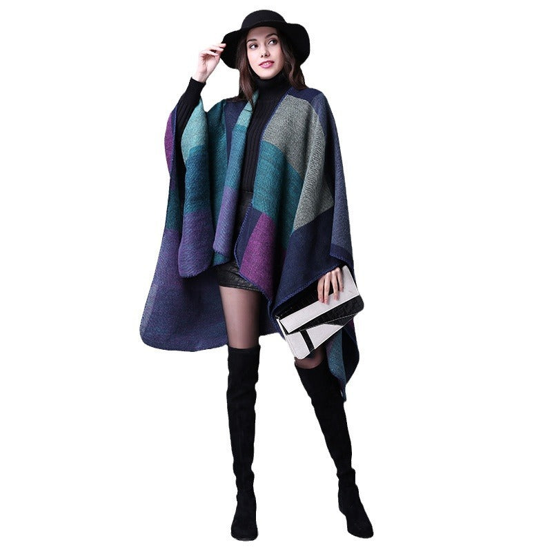 Women's Winter Plaid Scarf – Oversized Imitation Cashmere Shawl Cloak, Multi-Style Wrap