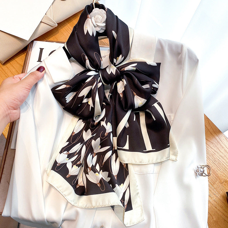 Decorative Floral Imitation Silk Scarf for Women – Geometric Tie-Dye Design, Mid-Length, Curling Edge