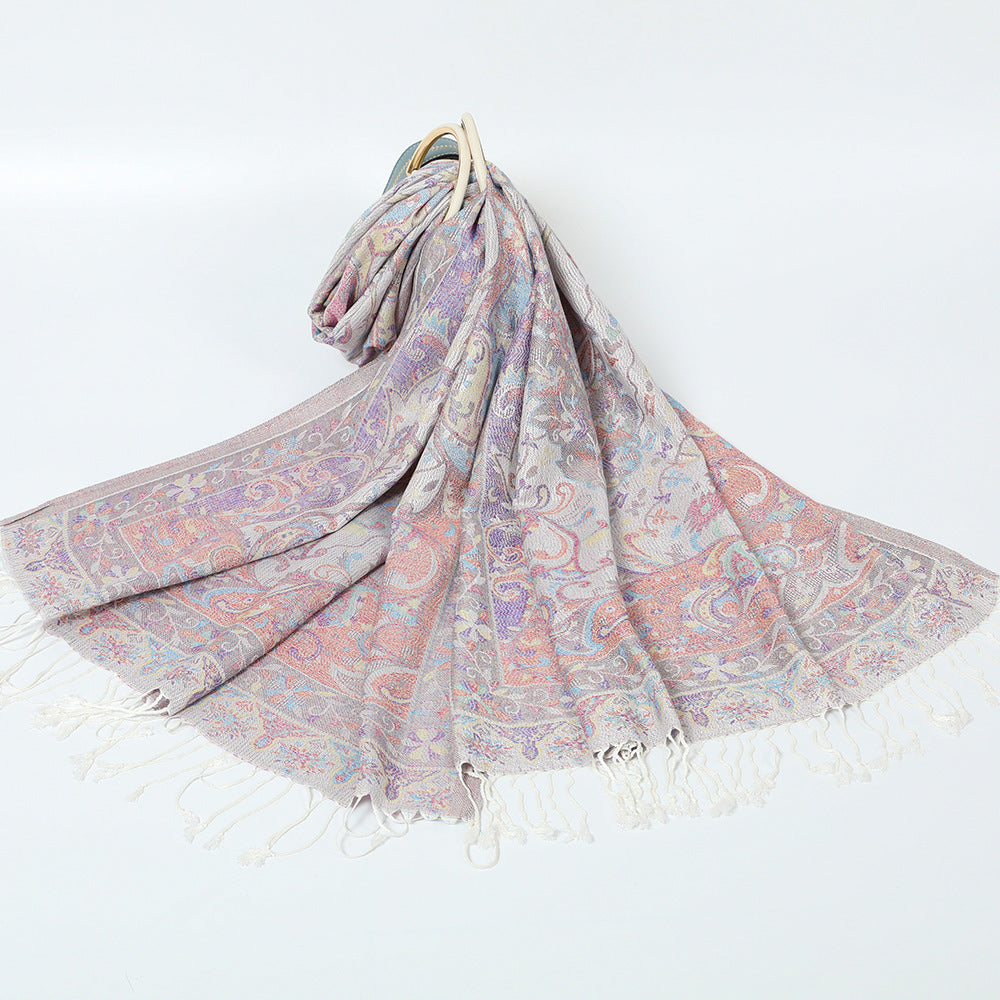 Ethnic Style Jacquard Cashew Tassel Shawl – Retro Cotton scarf for All Seasons