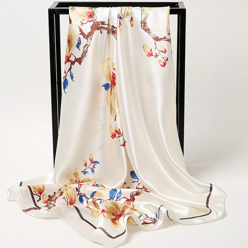 Women's Fashion Shawl Scarf - All-match 90cm Silk Rayon Peach Blossom Design