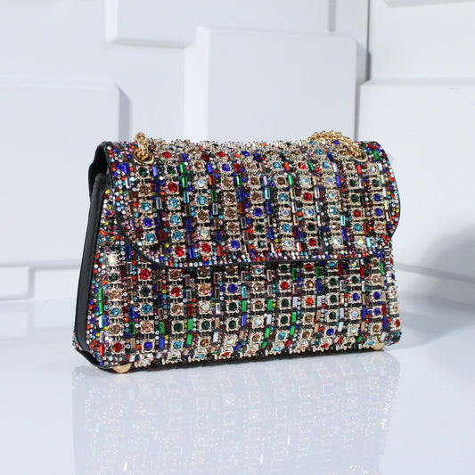 Fashion Diamond-Embellished Crossbody Dinner Bag – Elegant PU Leather Handbag, Multiple Colors