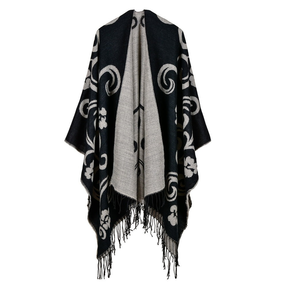 Women's Winter Plaid Scarf – Oversized Imitation Cashmere Shawl Cloak, Multi-Style Wrap
